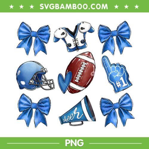 Touchdown Football Coquette Bow PNG, Football Cheer Mom Blue PNG, Blue Helmet Rugby Ball PNG