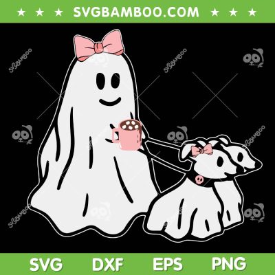 Funny Ghost Walking Dog SVG PNG, Spooky Season Halloween Coquette SVG, Ghost and Dog Lover DXF SVG PNG EPS