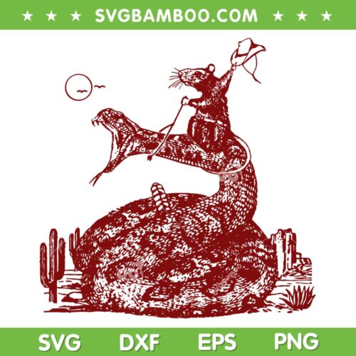 Funny Mouse Cowboy SVG PNG, Mouse Riding Snake SVG, Meme Animals Mouse DXF SVG PNG EPS