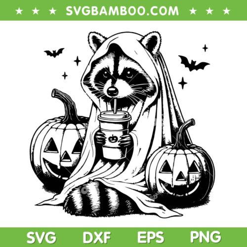 Raccoon Drink Coffee Halloween SVG, Funny Raccoon Possum Pumpkin SVG PNG, Animals Halloween DXF SVG PNG EPS