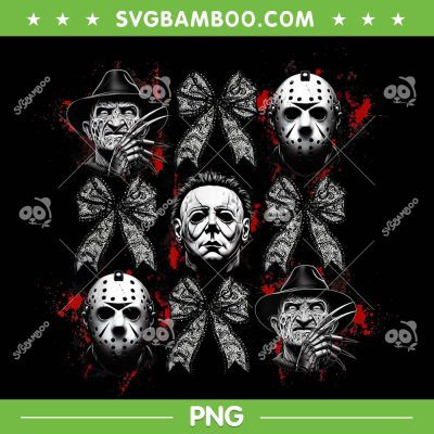 Halloween Coquette Bow Horror Characters PNG, Horror Movies Bow Spooky Season PNG, Freddy Jason Myers Mask PNG