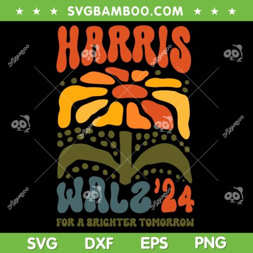 Harris Walz Waltz 2024 Retro Boho SVG, Vintage Groovy Flowers Kamala Harris SVG PNG