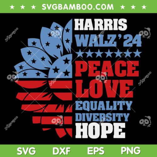 Kamala Harris Tim Walz 2024 SVG, Peace LGBT Harris Walz SVG PNG, Kamala Sun Flower SVG