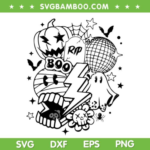 Retro Halloween Vibes SVG PNG, Halloween Boo Ghost SVG, Pumpkin Rip Groovy DXF SVG PNG EPS
