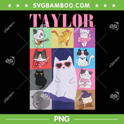 Funny Cat The Eras Tour PNG, Cat Taylor First Name PNG, I Love Taylor Girl Groovy 80s PNG
