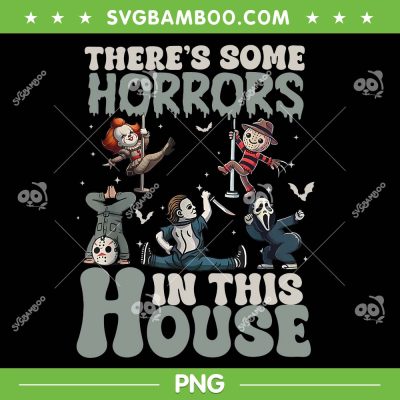 There's Some Horrors In This House PNG, Funny Horror Characters Dancing PNG, Chibi Horror Movies Dance PNG