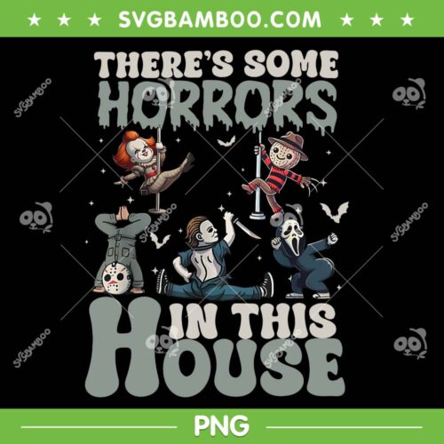 There's Some Horrors In This House PNG, Funny Horror Characters Dancing PNG, Chibi Horror Movies Dance PNG