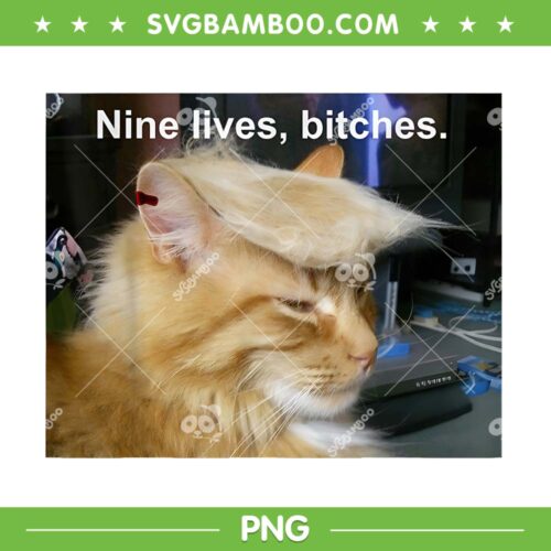 Trump Cat Nine Lives Bitches PNG, Funny Yellow Cat Trump PNG, Trump Meme Cat Lover PNG