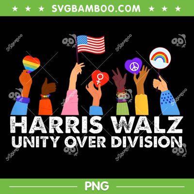 Unity Over Division Harris Waltz 2024 PNG, Kamala Harris for President PNG, Hand Peace Love American Flag PNG