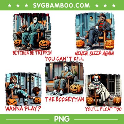 Waiting for Halloween Like PNG Bundle, Horror Characters Drink Coffee PNG Bundle, Myers Jason Freddy Chucky Friends PNG