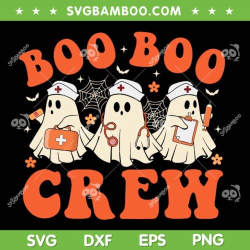 Boo Boo Crew SVG PNG, Nurse Ghost Scrub Top SVG, Nursing Halloween Costume DXF SVG PNG EPS