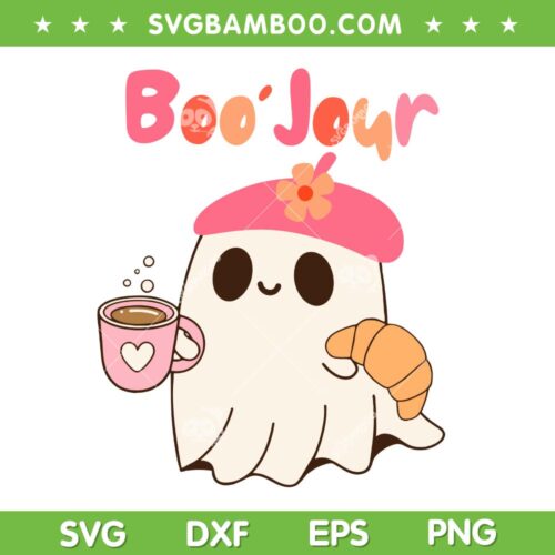 Boo Jour Ghost French SVG PNG, Teacher Ghost Vintage SVG, Teacher Life Groovy DXF SVG PNG EPS