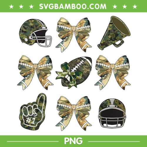 Camo Football Coquette Bow PNG, Football Mom Camou Game Day PNG