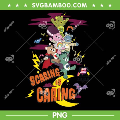 Care Bears Scaring is Caring PNG, Care Bears x Universal Monsters Group Shot PNG