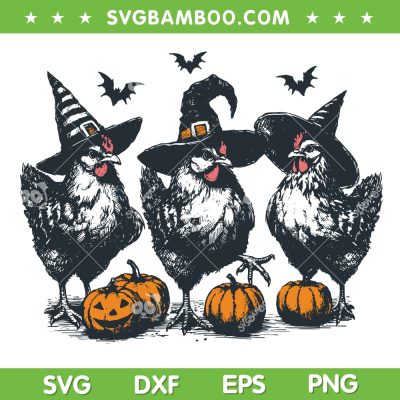 Chicken Witches Halloween Spooky SVG, Chickens Pumpkin Fall SVG PNG Chicken Witches Halloween Spooky SVG, Chickens Pumpkin Fall SVG PNG