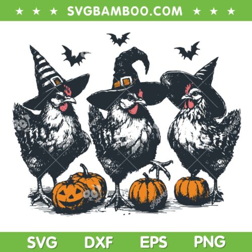 Chicken Witches Halloween Spooky SVG, Chickens Pumpkin Fall SVG PNG