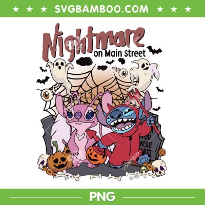 Disney Stitch Nightmare On The Main Street PNG, Stitch and Angel Halloween Pumpkin PNG