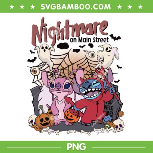 Disney Stitch Nightmare On The Main Street PNG, Stitch and Angel Halloween Pumpkin PNG