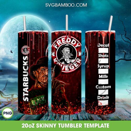 Freddy Krueger Starbucks Tumbler Wrap PNG, Halloween Freddy Coffee Tumbler Template PNG