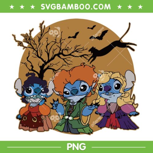 Funny Stitch Hocus Pocus PNG, Disney Stitch Sanderson Sisters PNG, Cute Stitch Cosplay Horror Movie PNG