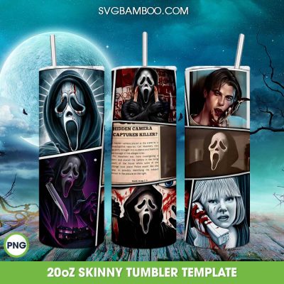 Ghostface Screen Tumbler Wrap PNG, Ghostface Billy Scream Halloween 20oz Skinny Tumbler PNG