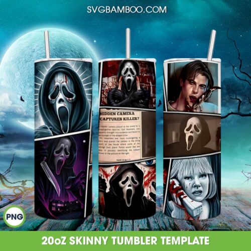 Ghostface Screen Tumbler Wrap PNG, Ghostface Billy Scream Halloween 20oz Skinny Tumbler PNG