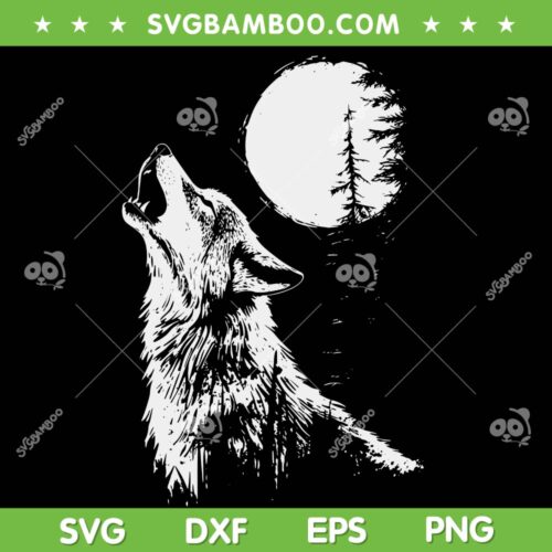 Wolf Howling Moon Forest SVG PNG, Wolf Graphic Nature Wildlife SVG