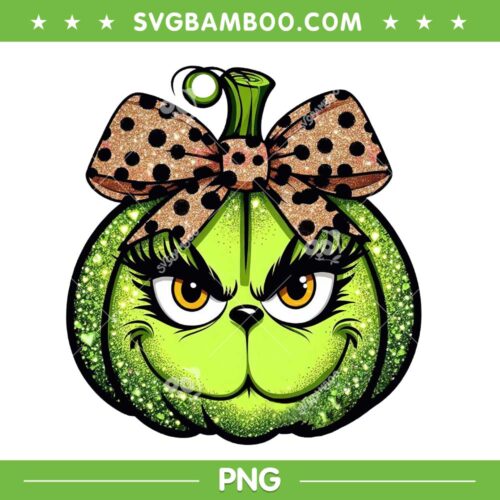 Grinch Pumpkin PNG, Halloween Grinch Face Leopard PNG, Grinch Bougie Pumpkin Glitter PNG