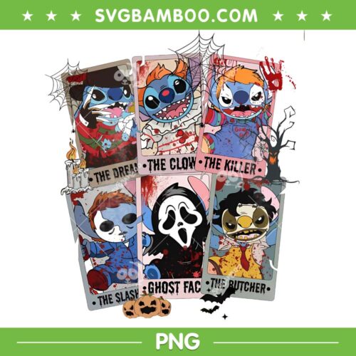 Stitch Horror Characters Tarot Card PNG, Stitch Chibi Halloween PNG, Disney Stitch and Lilo Horror Card PNG