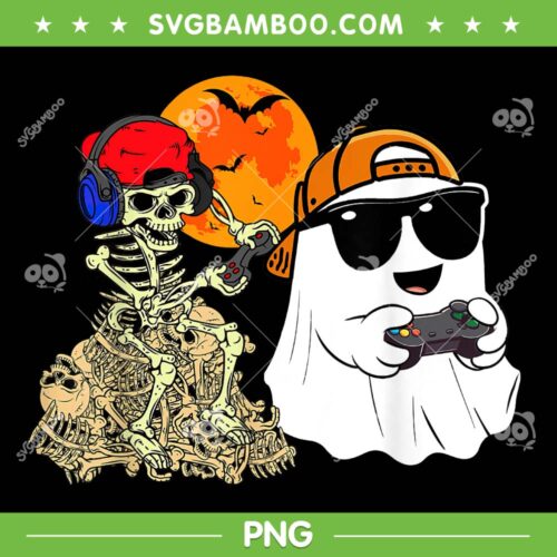 Halloween Skeleton Ghost Gamer PNG, Boys kids Gaming Scary PNG, Skeleton Play Video Game PNG