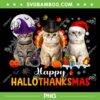 Cat Happy Hallothanksmas PNG, Funny Cats Halloween Thanksgiving Christmas PNG
