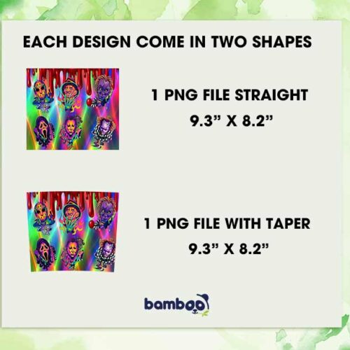 Horror Characters Colorful Tumbler Wrap PNG, Halloween Horror Friends Face 20oz Skinny Tumbler Template PNG