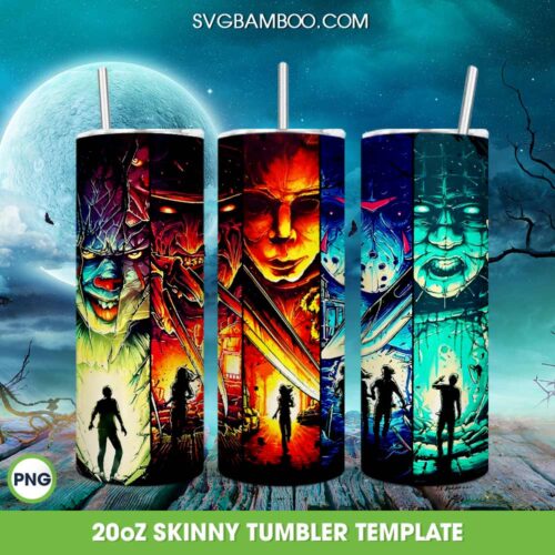 Horror Movies Characters Tumbler Wrap PNG, Scary Horror Face 20oz Skinny Tumbler PNG