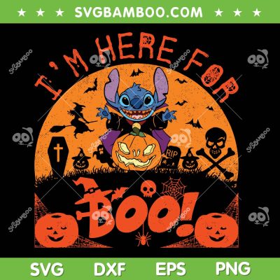 Stitch Im Here For The Boo SVG PNG, Disney Stitch Pumpkin SVG, Stitch and Lilo Horror Moon DXF SVG PNG EPS