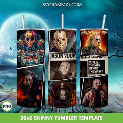Jason Voorhees Halloween Tumbler Wrap PNG, Horror Movie Jason Crytal Camp 20oz Tumbler Template PNG
