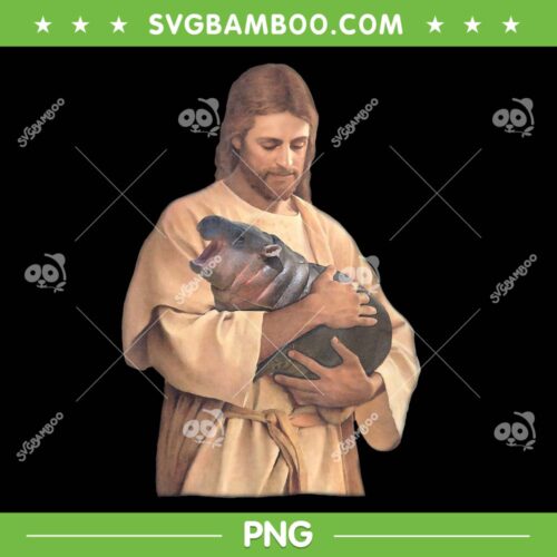 Jesus Loves Moo Deng PNG, Cute Baby Hippo PNG, Jesus Hug Hippo Moo Deng PNG