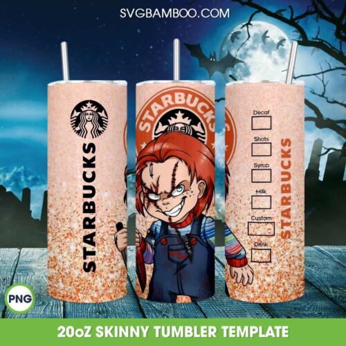 Kids Chucky Halloween Coffee Tumbler Wrap PNG, Chucky Starbucks Coffee 20oz Tumbler Template PNG