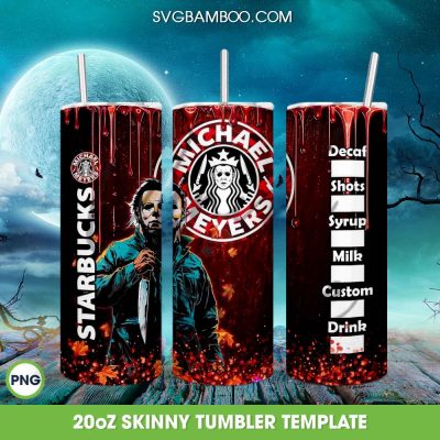 Michael Myers Coffee Tumbler Wrap Template PNG, Horror Characters Starbucks Tumbler Wrap PNG