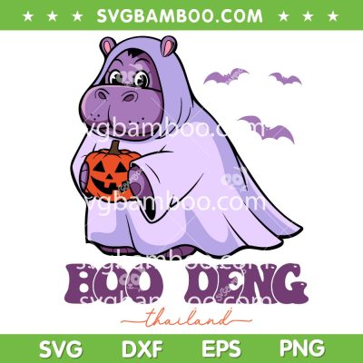 Moo Deng Halloween SVG PNG, Cute Baby Pygmy Hippo Pumpkin SVG, Bouncy Pig in Thai Halloween DXF SVG PNG EPS