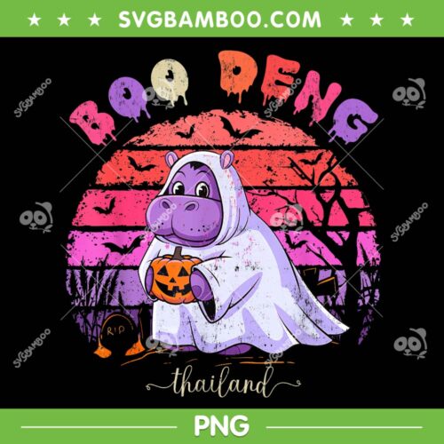 Moo Deng Hippo Halloween Retro PNG, Baby Pygmy Hippopotamus Halloween Costume PNG