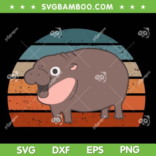 Retro Moo Deng SVG PNG, Baby Hippo Vintage SVG, Cute Moo Deng DXF SVG PNG EPS
