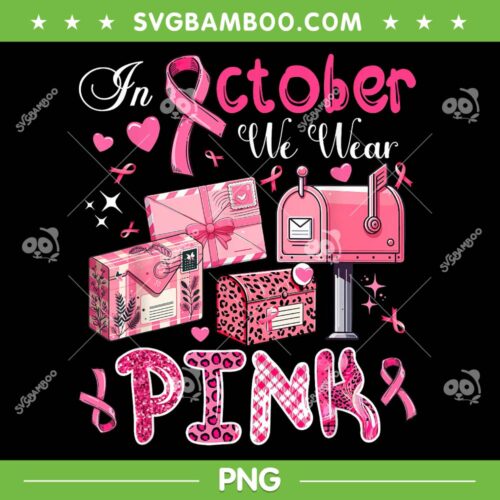 October We Wear Pink Leopard PNG, Postal Worker Breast Cancer Awareness PNG