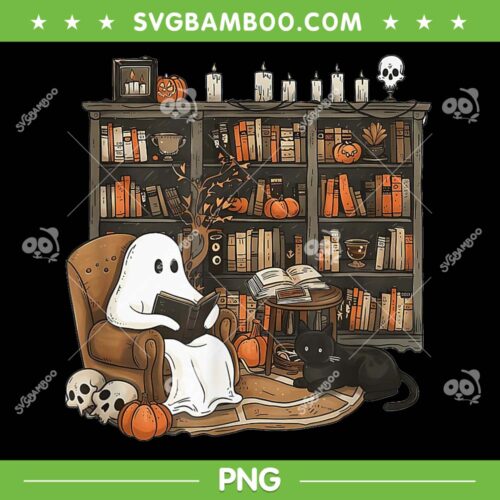 Retro Ghost Reading Books PNG, Cute Librarian Ghost Halloween PNG