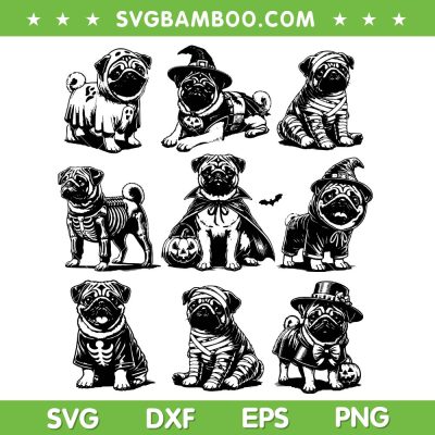 Retro Pug Halloween SVG, Witch Dog Spooky Season SVG PNG, Wiener Dog Pumpkin DXF SVG PNG EPS