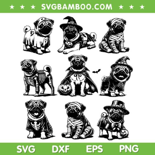Retro Pug Halloween SVG, Witch Dog Spooky Season SVG PNG, Wiener Dog Pumpkin DXF SVG PNG EPS