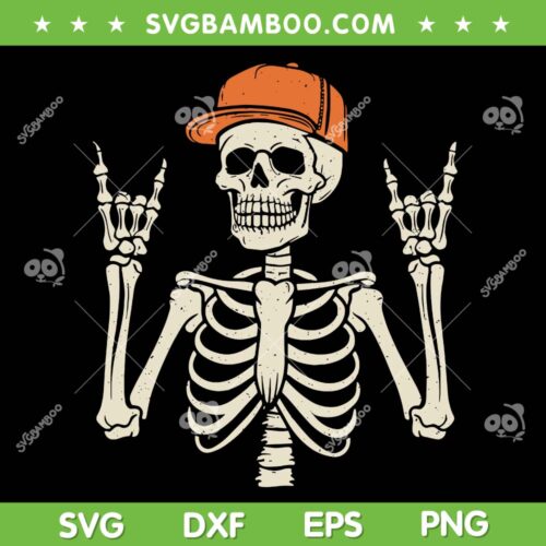 Skeleton Rock On Hand SVG PNG, Halloween Rocker Skeleton SVG, Skeleton Raper Hat DXF SVG PNG EPS