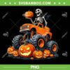 Skeleton Riding Monster Truck PNG, Kids Skull Skeleton Halloween Pumpkin PNG