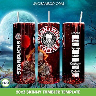 Starbucks Pennywise Coffee Tumbler Wrap PNG, Horror Movie IT 20oz Skinny Tumbler Template PNG Starbucks Pennywise Coffee Tumbler Wrap PNG, Horror Movie IT 20oz Skinny Tumbler Template PNG
