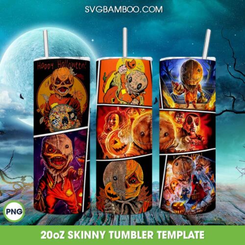 Trick or Treat Tumbler Wrap Template PNG, Halloween Sam Trick or Treat 20oz Skinny Tumbler PNG