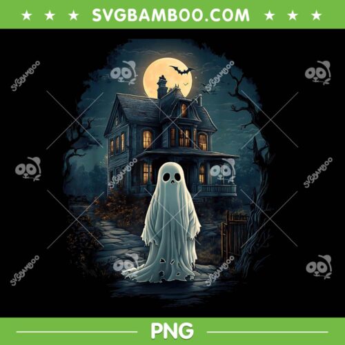 Ghost Haunted House PNG, Midnight Spooky Ghost Scary Halloween PNG